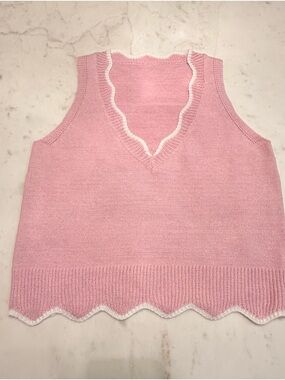 Baby Pink Knit Scallop-Trim Tank Top Unknown Boutique Women’s Size Small NWOT